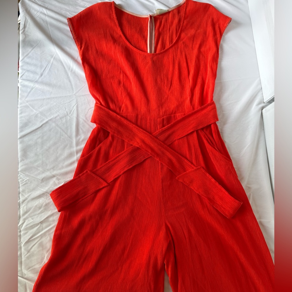 Vibrant Reddish/Orange Crepe Wide-legged Jumpsuit